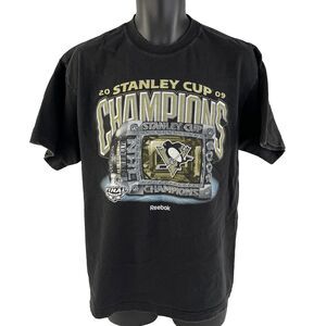 Vtg Y2K 2009 Reebok Pittsburgh Penguins Stanley Cup Champions T-Shirt Sz L